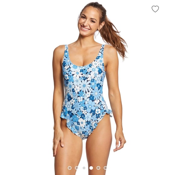 Michael Kors Ruffle Floral One-piece Swimsuit Size 8 - Blue & White - Picture 7 of 8